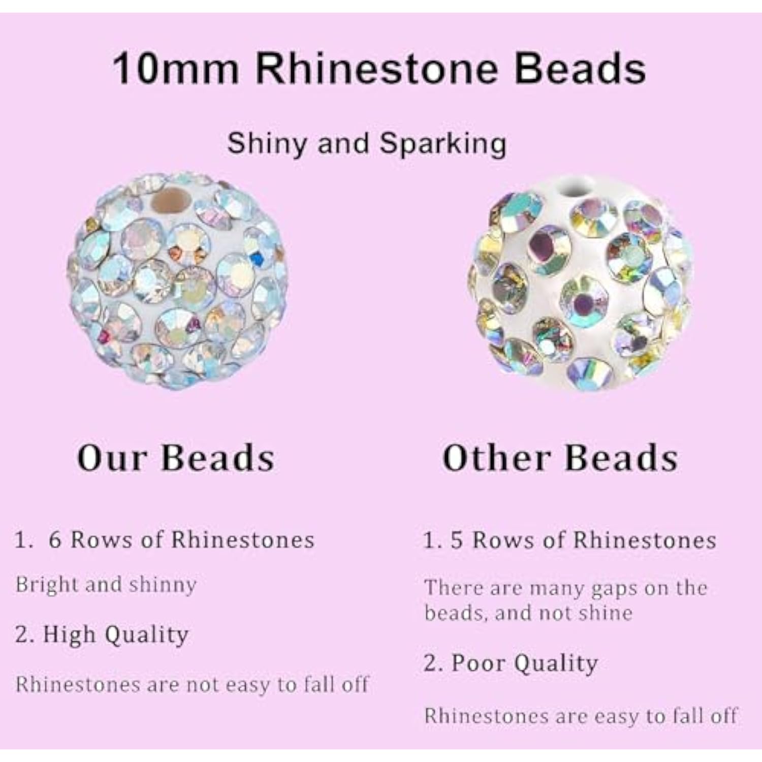 100PCS 10mm Sparkly Rhinestone Beads for Jewelry, Pens, and Crafting