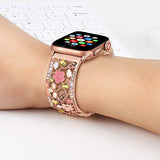 Floral Bracelet Compatible with Apple Watch Band 38mm 40mm 41mm 42mm iWatch Bands Series 11 10 9 8 7,Bling Crystal Hollow Metal Strap,Cute Women