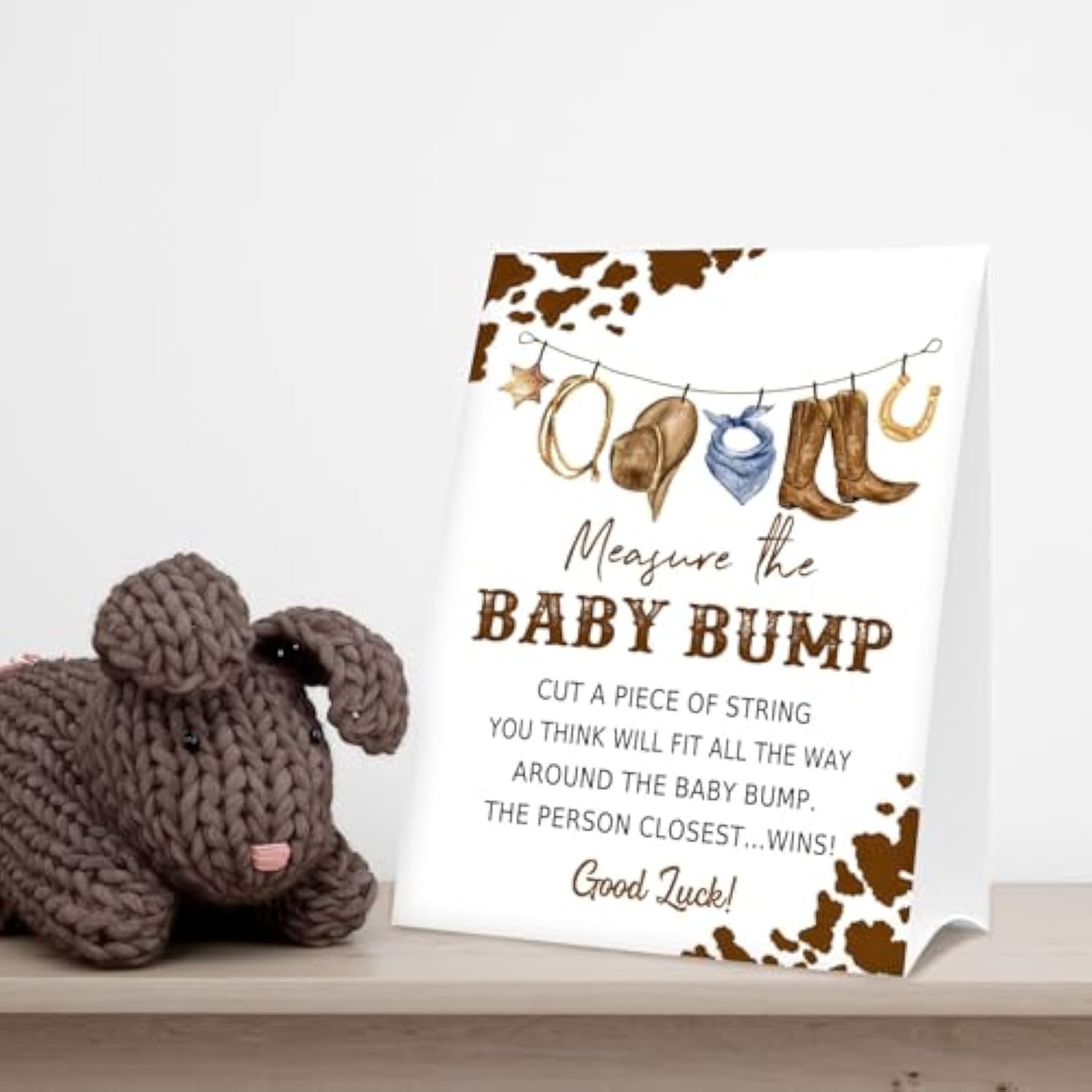 Baby Shower Games Measure The Baby Bump Sign, How Big Is Mommy'S Belly Party Favors Supplies, 5X7 Inch Kraft Standing Sign And 50 Guessing Cards, Cowboy