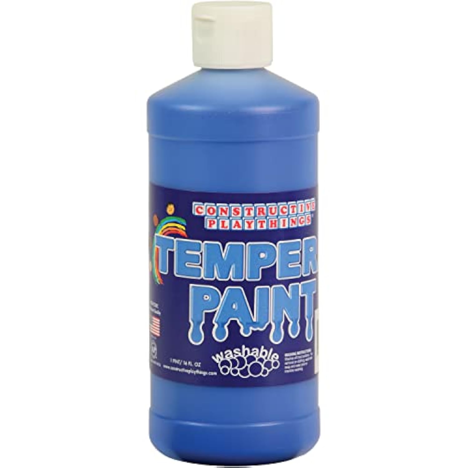 Constructive Playthings Washable Tempera Paint For Kids, Classroom Painting Supplies, 1 Pint, Blue