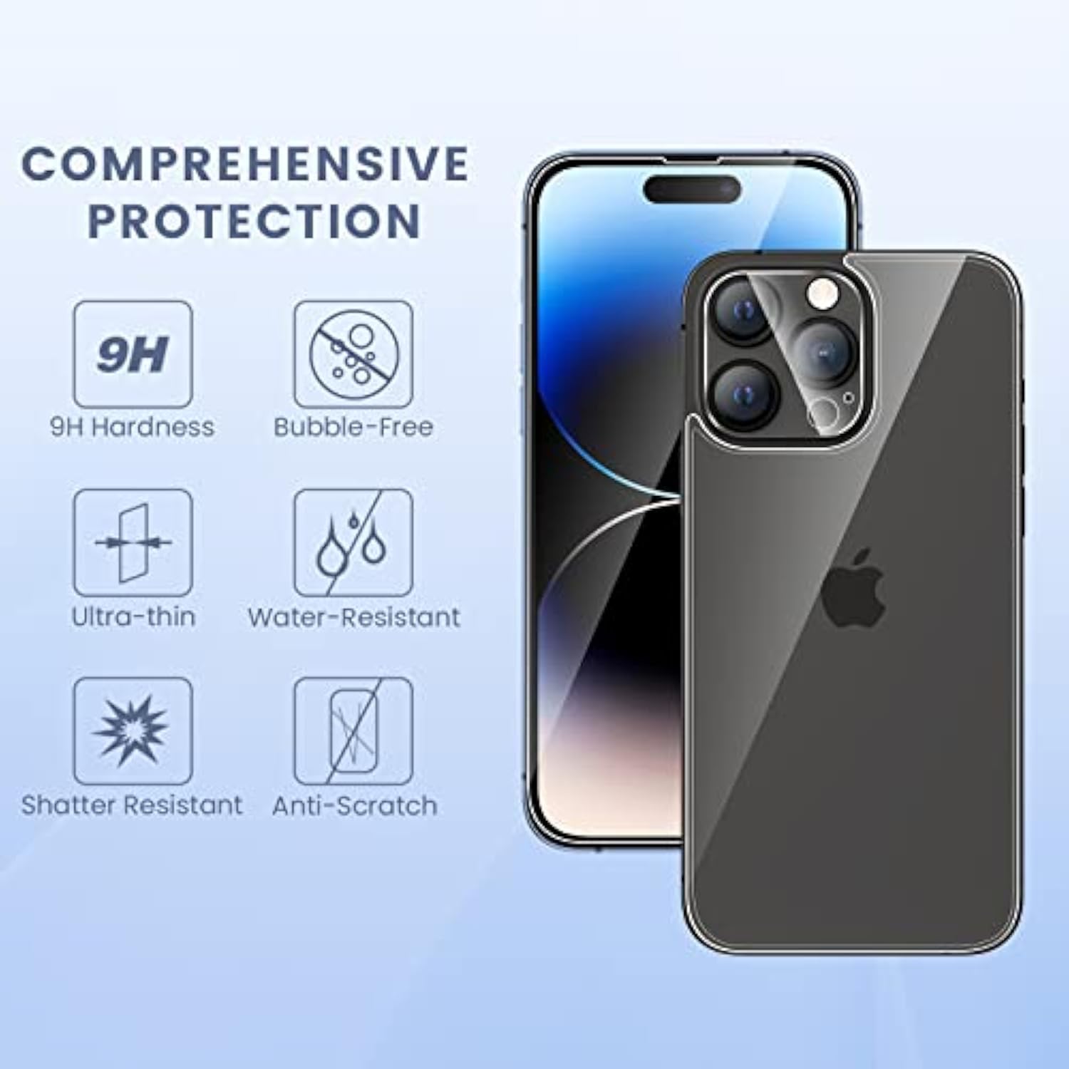 [6 In 1] For Iphone 14 Pro Screen Protector(6.1 Inches), 2 Pack Iphone 14 Pro Back Screen Protector With 2 Pack Camera Lens Protector And Front Screen Protector Glass, 9H Hardness, Ultra Hd