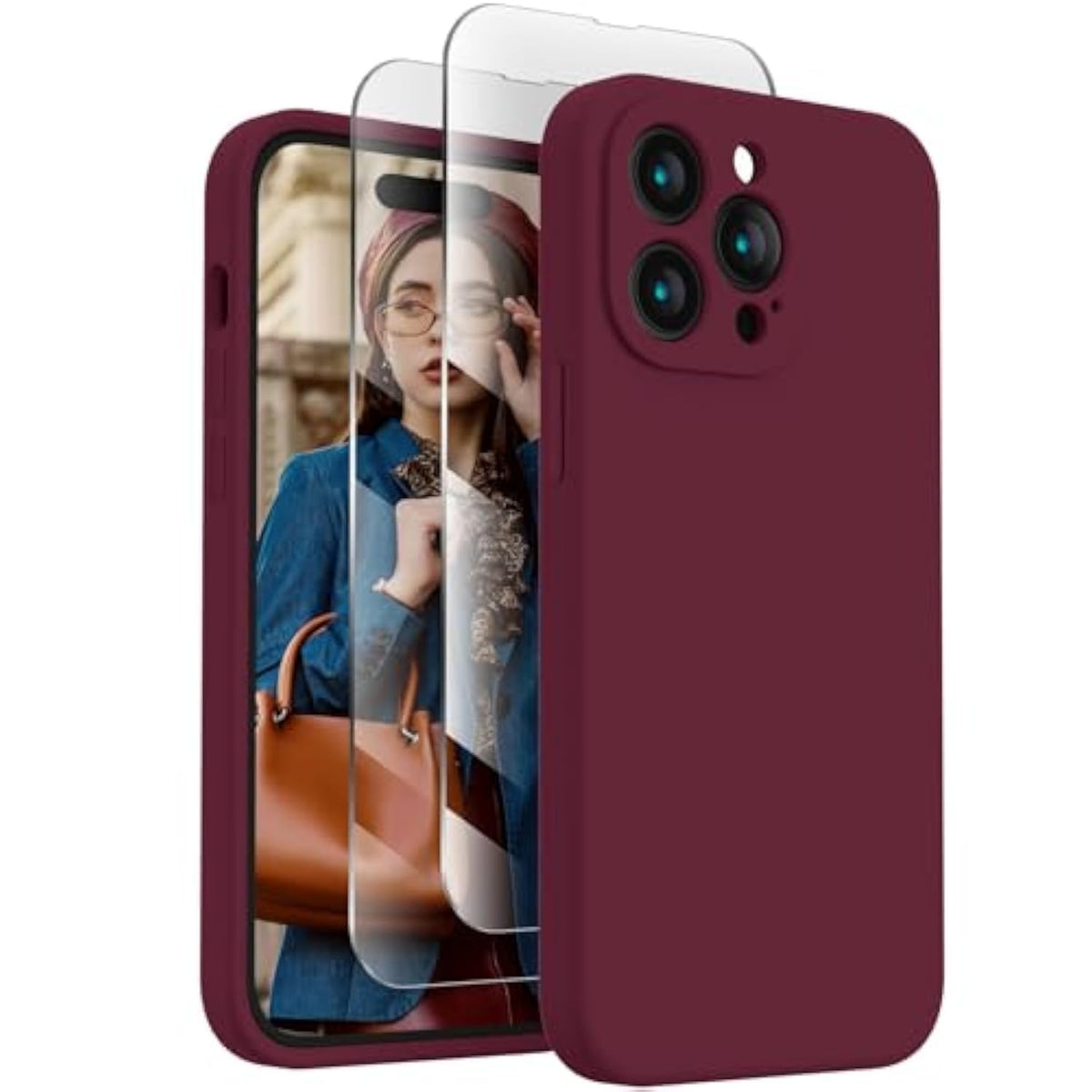 Designed For Iphone 14 Pro Max Case, Silicone Upgraded [Camera Protection] Case With [2 Screen Protectors], Soft Anti-Scratch Microfiber Lining Inside, 6.7 Inch, Plum