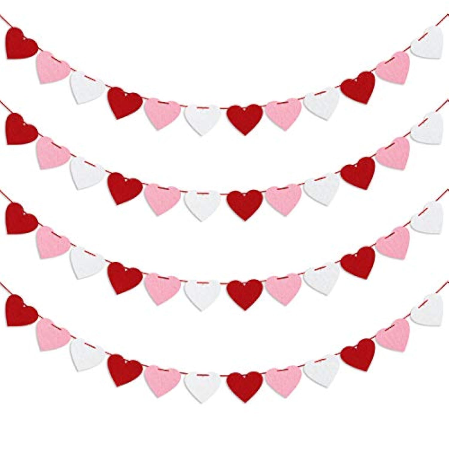 Felt Heart Garland Banner, Pre-Strung | Valentines Decorations | Red Pink White Valentines Banner | Anniversary Wedding Birthday Party Decorations | Outdoor Home Hanging Valentine'S Day Decor