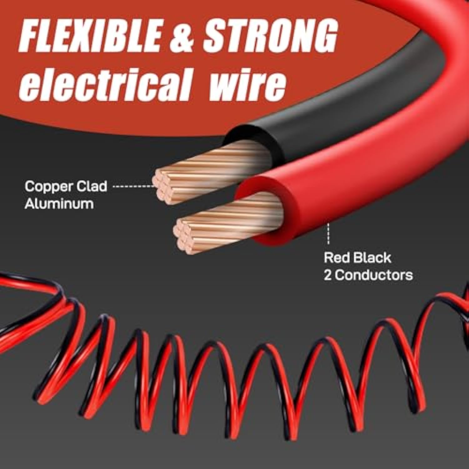 18 Gauge Wire, 18 Awg Electrical Wire Cable, 2 Conductors Red Black Wire, Copper Clad Aluminum(Cca) Flexible Pvc Extension Cord For Speaker, Hookup Led Strips, Automotive 12V/24V Dc (50Ft)