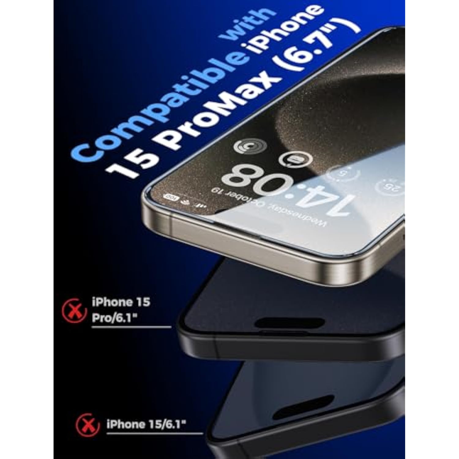 2 Pack For 15 Pro Max 6.7 Inch Tempered Glass Screen Protector, Auto Dust-Elimination Installation, Bubble Free, Dynamic Island Compatible, Hd Clear, Easy Installation