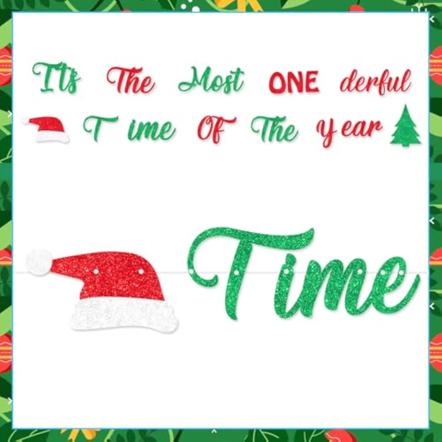 Christmas First 1St Birthday Decorations, It'S The Most Onederful Time Of The Year Banner Glitter, 1St Birthday Banner Red Green Xmas Winter Holiday Supplies For 1 Year Old Boys And Girls