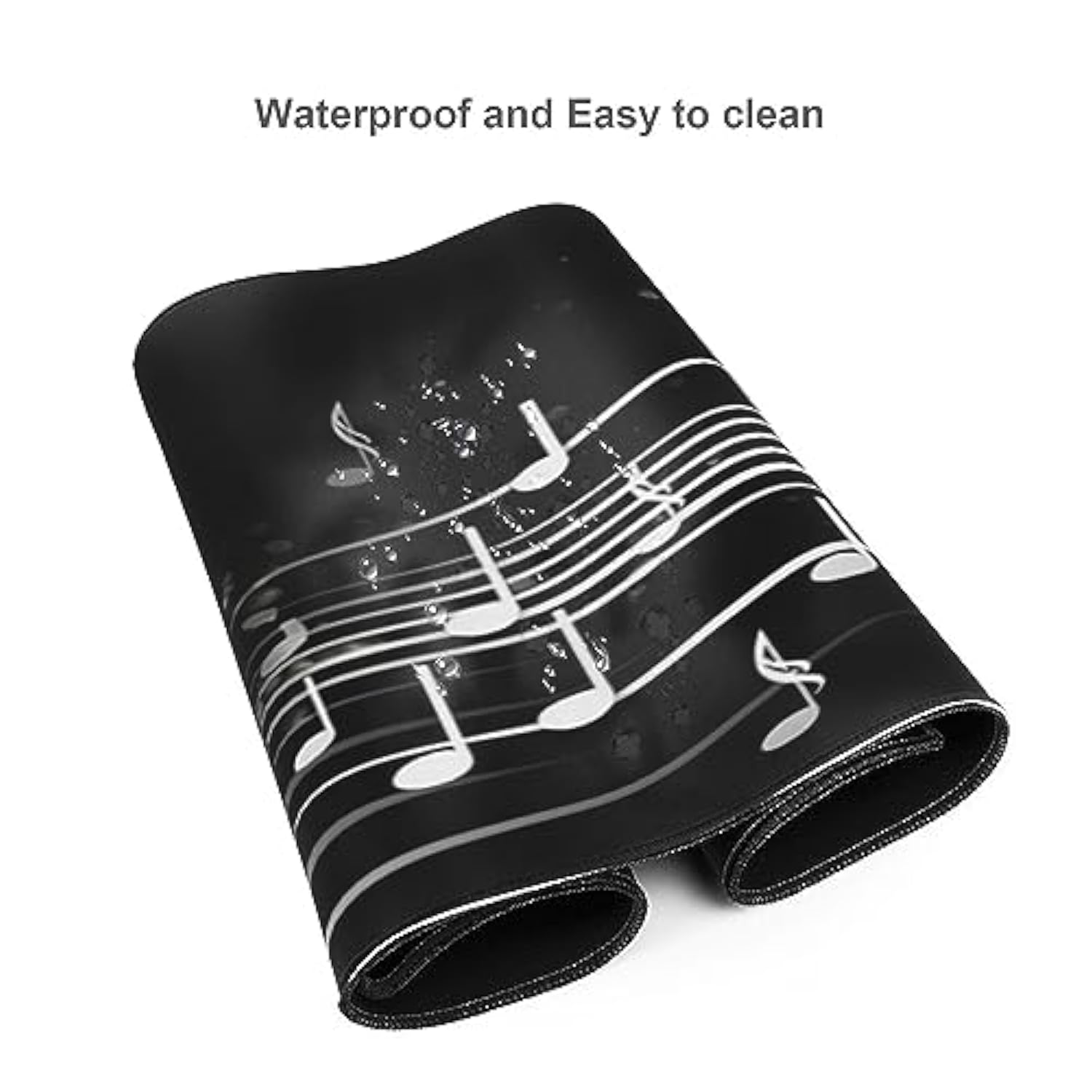 Laptop Mouse Pad Music Symbol Notes On Black Desk Mat With Stitched Edges 31.5X 11.8 Inch Non-Slip Large Keyboard Rubber Writing Table Mat For Office Home