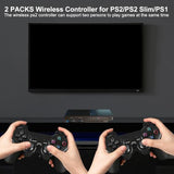 PS2 Controller, 2 Packs 2.4GHz Wireless Controller for PS2/PS2 Slim/PS1, Wireless PS2 Replacement Controller, Double Vibration, Black