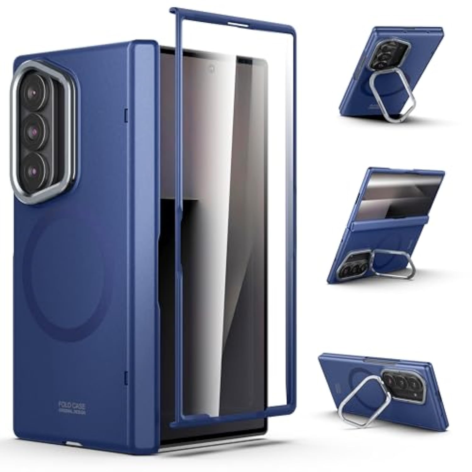 Magnetic For Samsung Galaxy Z Fold 7 Case, Built-In Cover Screen Protector Hinge Protection Stand, Compatible With Magsafe, Full Protection Phone Case With Magnets For Z Fold7 - Blue