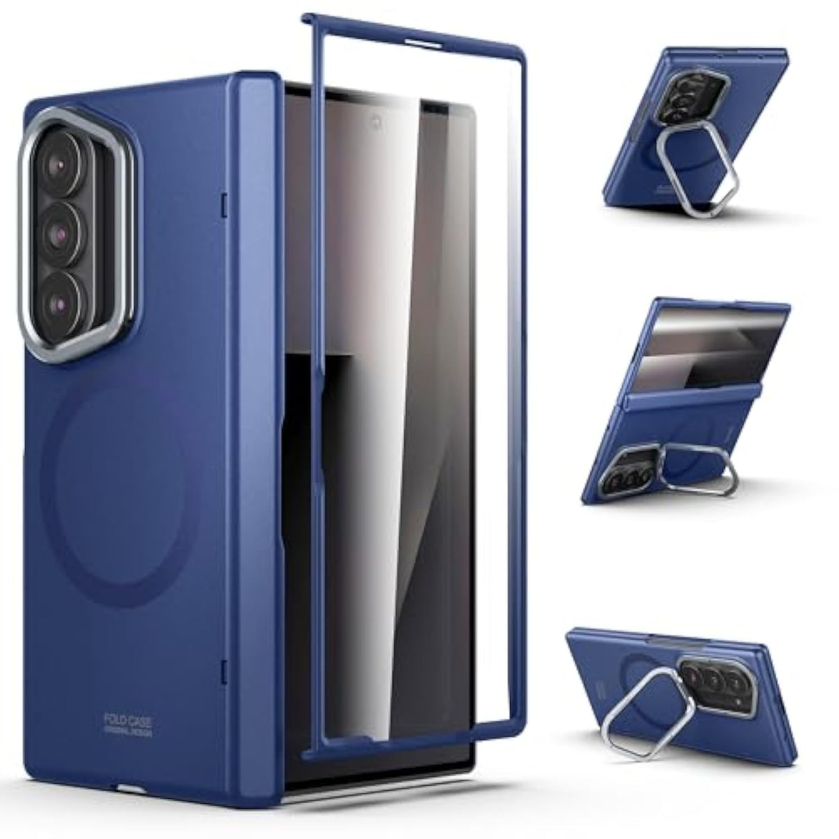 Magnetic For Samsung Galaxy Z Fold 7 Case, Built-In Cover Screen Protector Hinge Protection Stand, Compatible With Magsafe, Full Protection Phone Case With Magnets For Z Fold7 - Blue