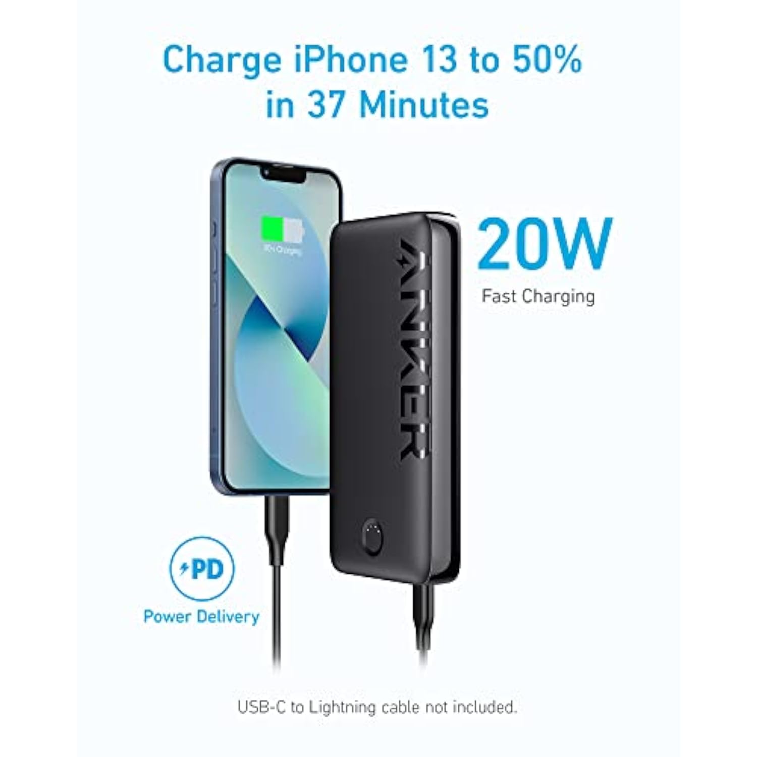 ANKER Power Bank, 20,000mAh Portable Charger with USB-C Fast Charging, Works for iPhone 15/15 Plus/15 Pro/15 Pro Max, iPhone 14/13/12 Series, Samsung, iPad Pro, AirPods, Apple Watch, and More
