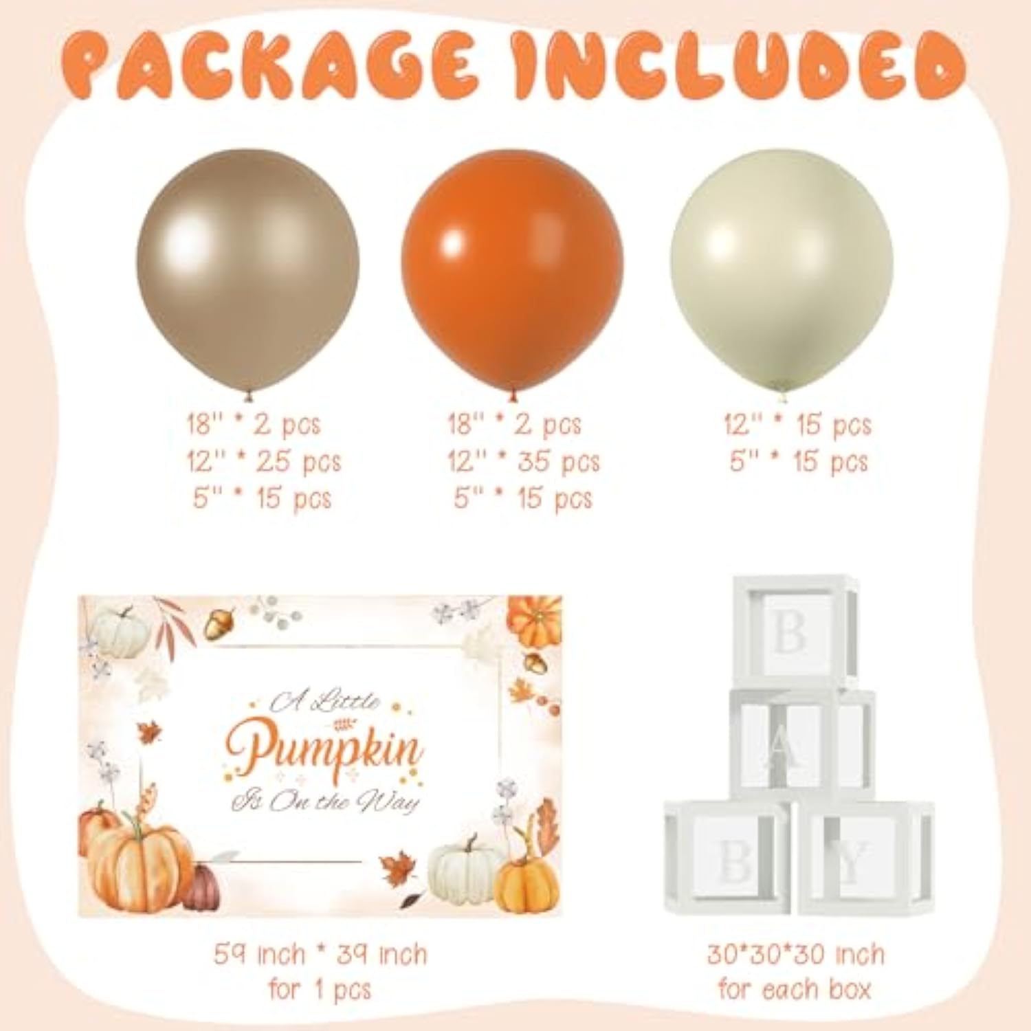 Autumn Baby Shower Balloon Decor Set: Pumpkin Theme, Backdrop & Baby Boxes