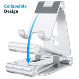 OMOTON Foldable Cell Phone Stand, C4 Portable Aluminum Phone Holder, Adjustable Phone Dock Cradle Compatible with iPhone 16/15/14/13 Pro Max, Samsung Galaxy, Small Tablets, All Smart Phones, Silver