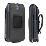 Leather Fitted Case For Alcatel Go Flip 4 / Tcl Flip Pro Phone - Secure Form Fit Cover With Built-In Screen Protection & Rotating Metal Belt Clip (Black)