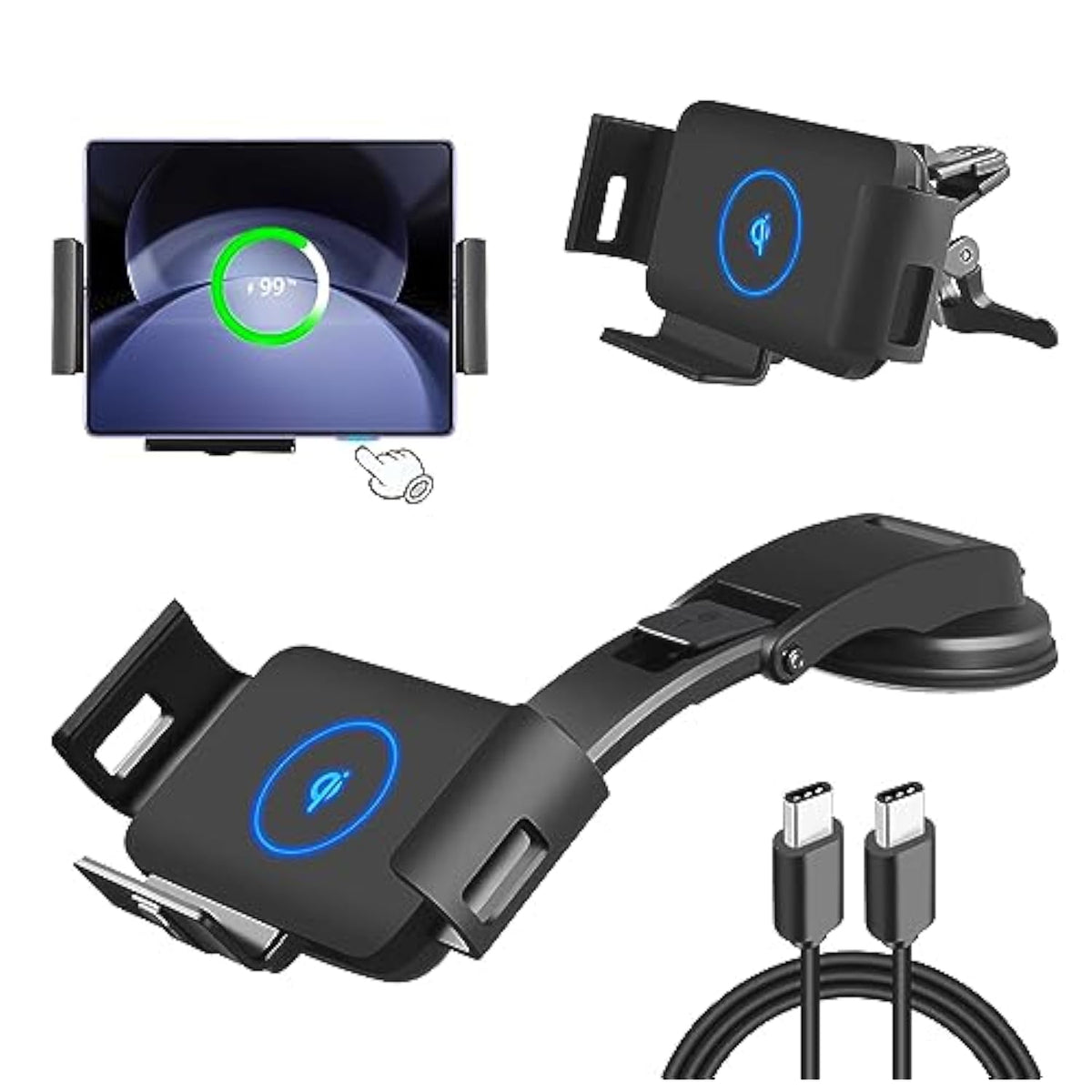 15W Wireless Car Charger Mount For Galaxy Z Fold 5/4/3 Car Mount/Accessories,Fast Charging Phone Holder For Galaxy Z Fold 5/4/3/2/S22 Ultra, Iphone 15/14/13 Pro Max,Google Pixel 6 Pro
