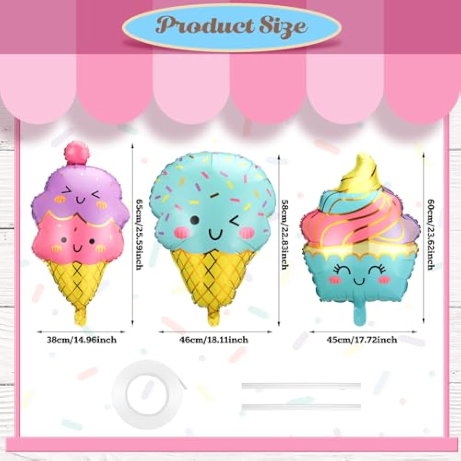12Pcs Large Ice Cream Balloons Foil Balloons Set Giant Ice Cream Party Decorations For Baby Shower Summer Beach Hawaii Luau Birthday Party Decorations