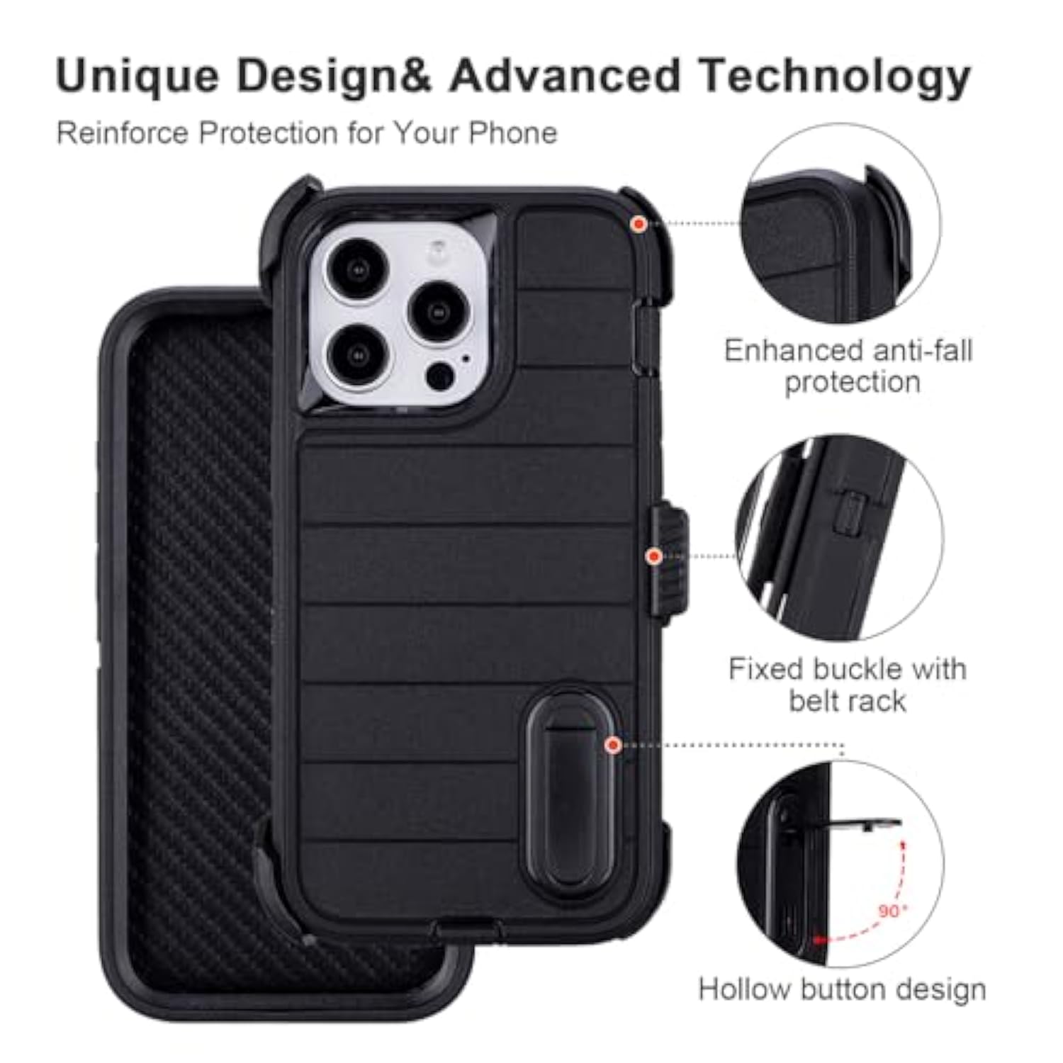 For Phone Case Iphone 13 Pro Max Case Black With Belt Clip Heavy Duty Holster For Shockproof Cases,3 Layers Of Sturdy,Military Grade Defender Cover For Iphone 13 Pro Max Cases Black 6.7 Inch