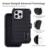 Heavy Duty Kickstand Phone Case for iPhone 14 Pro Max Black Belt Clip