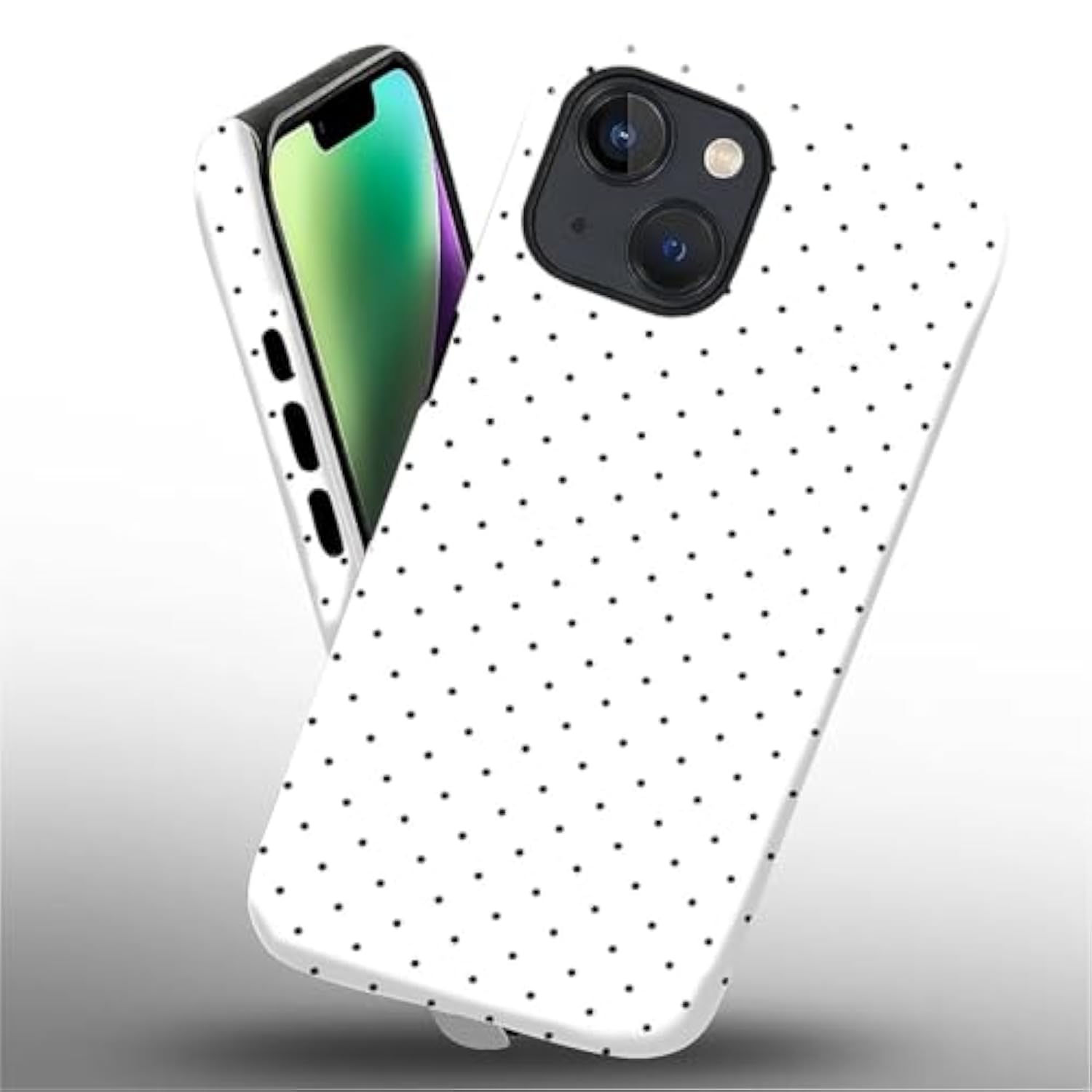 For Iphone 14 Plus Case,Hl2 Polka Dot White Hybrid 2 Layer Hard Shell Silicone Protective Pattern Design Case