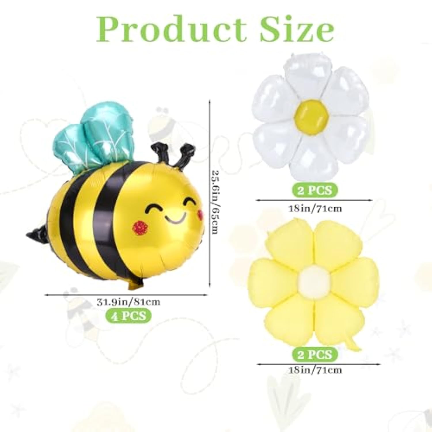 8Pcs Bee Balloons And Daisy Flower Balloons, Bee Decorations Yellow And Black Foil For Baby Shower Daisy Flower Themed Birthday Garden Insect Spring Animal Party Decorations Supplies