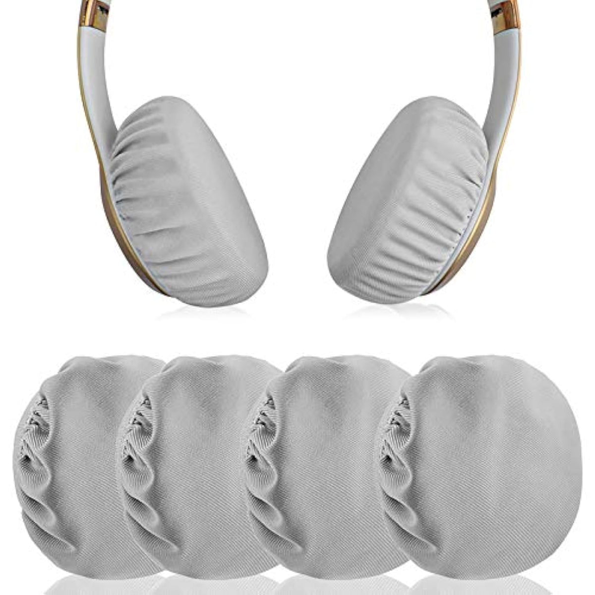 Geekria 2 Pairs Flex Fabric Headphones Ear Covers - Product Safety Certified - Washable & Stretchable Sanitary Earcup Protectors for On-Ear Headset, Sweat Pads for Gym, Gaming (S/Gray)