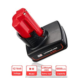 2 Pack 6.5Ah 12V Battery Compatible For Milwaukee M 12 Battery 48-11-2401 48-11-2412 48-11-2411 48-11-2420 48-11-2410 12Volt Cordless Tools For Milwaukee 12 Volt Lithium Battery