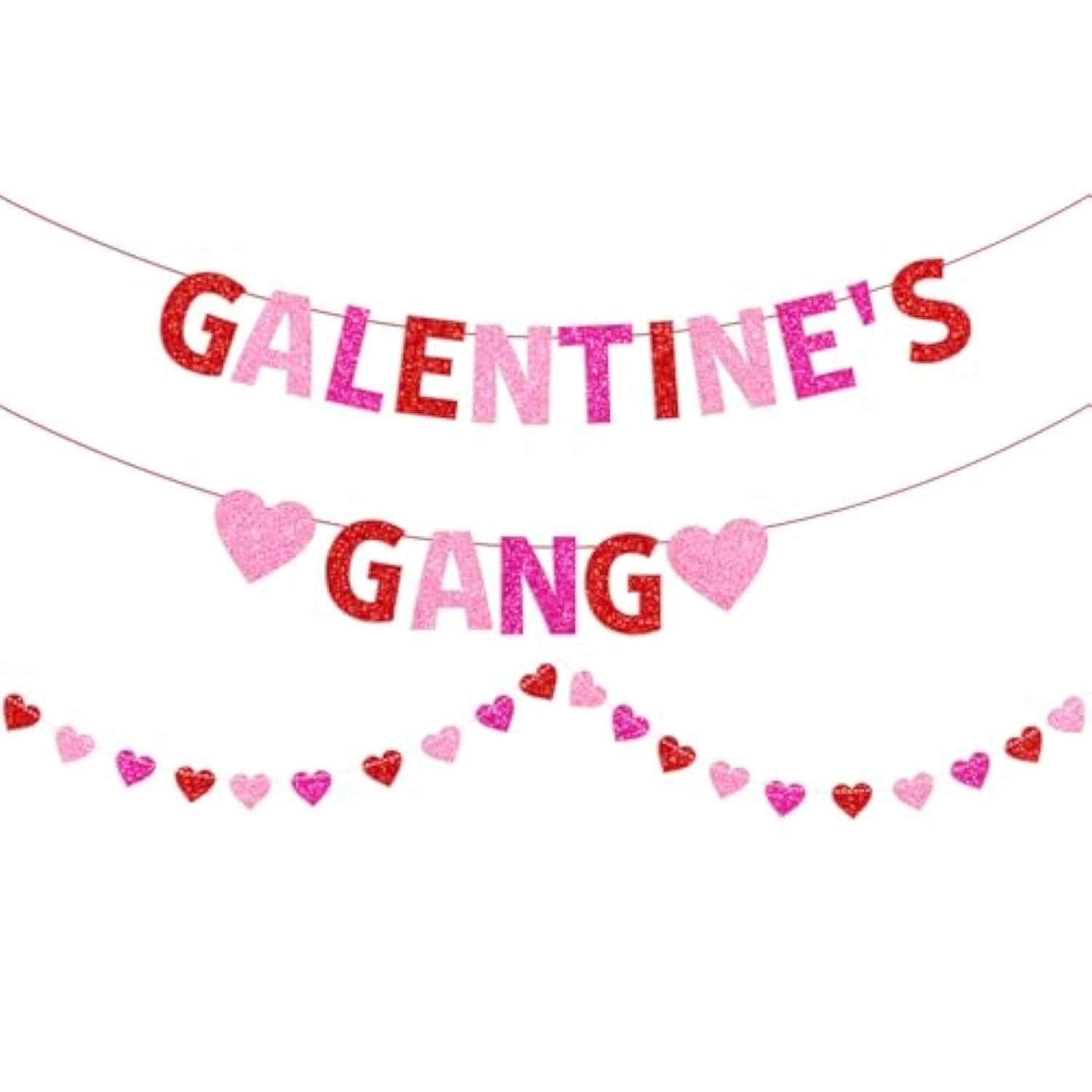 Galentine’S Gang Banner Happy Galentine’S Day Banner Red Pink Glittery Heart Garland Valentines Day Party Decorations Girls Ladies Theme Valentines Day Party Decor Supplies