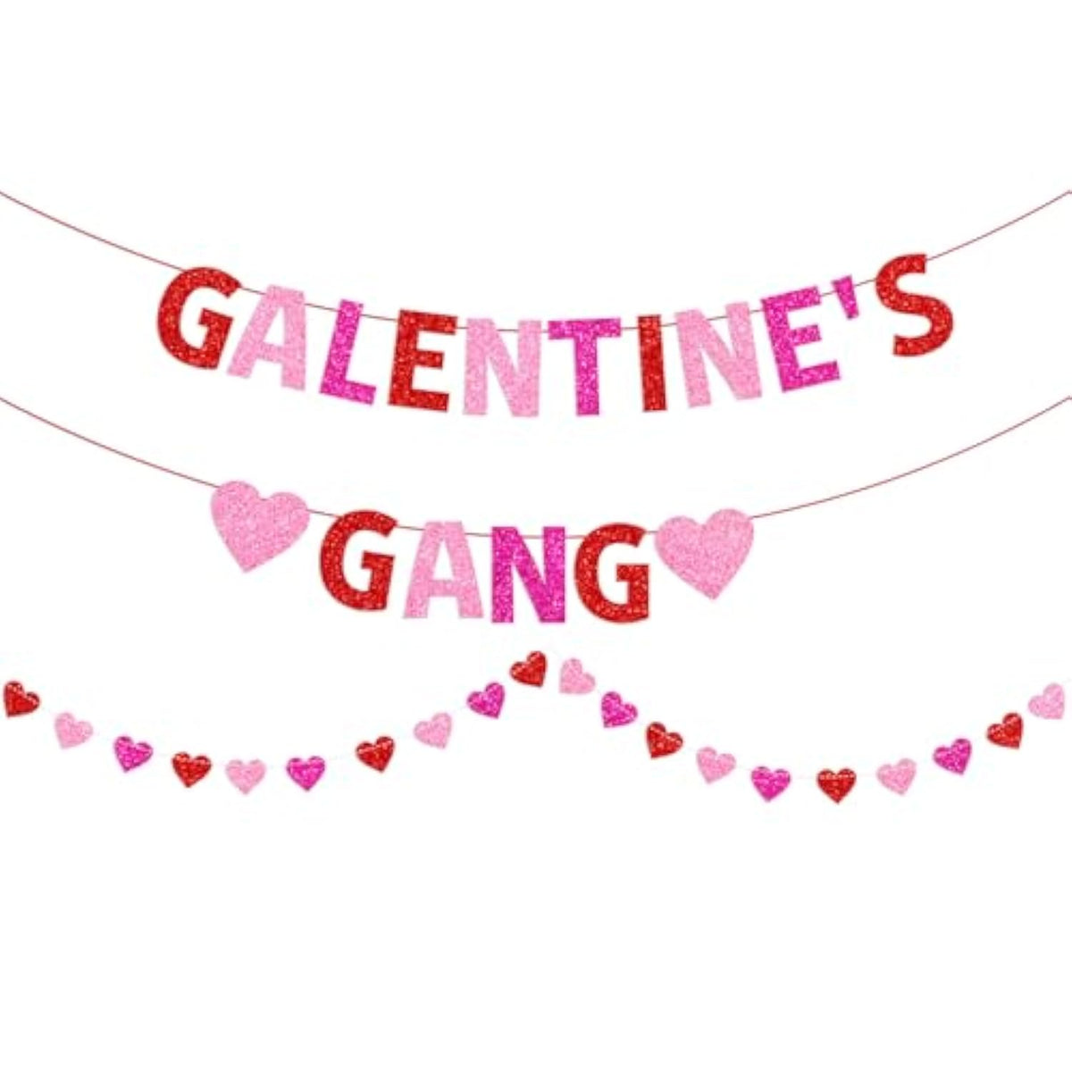Galentine’S Gang Banner Happy Galentine’S Day Banner Red Pink Glittery Heart Garland Valentines Day Party Decorations Girls Ladies Theme Valentines Day Party Decor Supplies