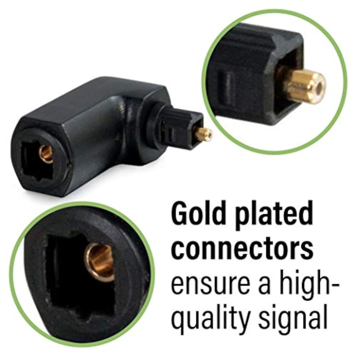 Optical Audio Cable Adapter, 90 Degree, Black, Universal Compatibility, Gold-Plated Connectors, 1 Count, 40016