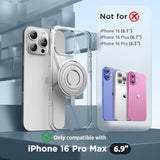 360° Magnetic Stand For Iphone 16 Pro Max Case With Finger Ring, Compatible With Magsafe, Ring Stand And Finger Ring Phone Case For 16 Pro Max 6.9 Inch 2024, Clear