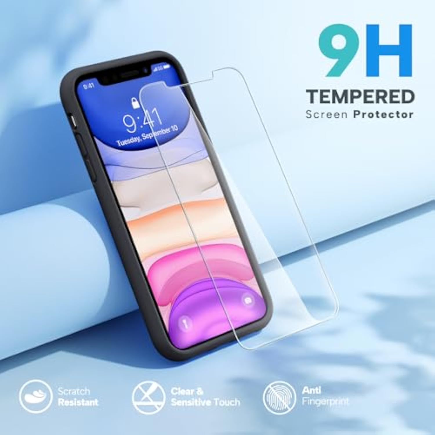 Designed For 11 Phone Case, With Screen Protector, Liquid Silicone Gel Rubber Full Body Drop Protection Shockproof Cover Phone Case For 11 6.1 Inch (Black)