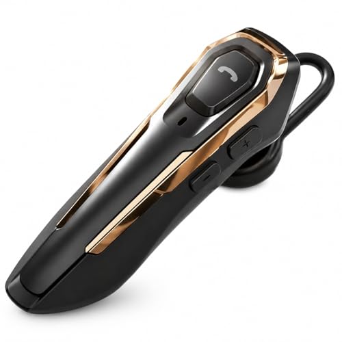 Hands-Free Bluetooth Headset V5.4, Bluetooth Earpiece Noise Canceling, 36Hrs Talk Time, Single Ear Headset For Work, Lightweight Wireless Earpiece With Mic (Gold)