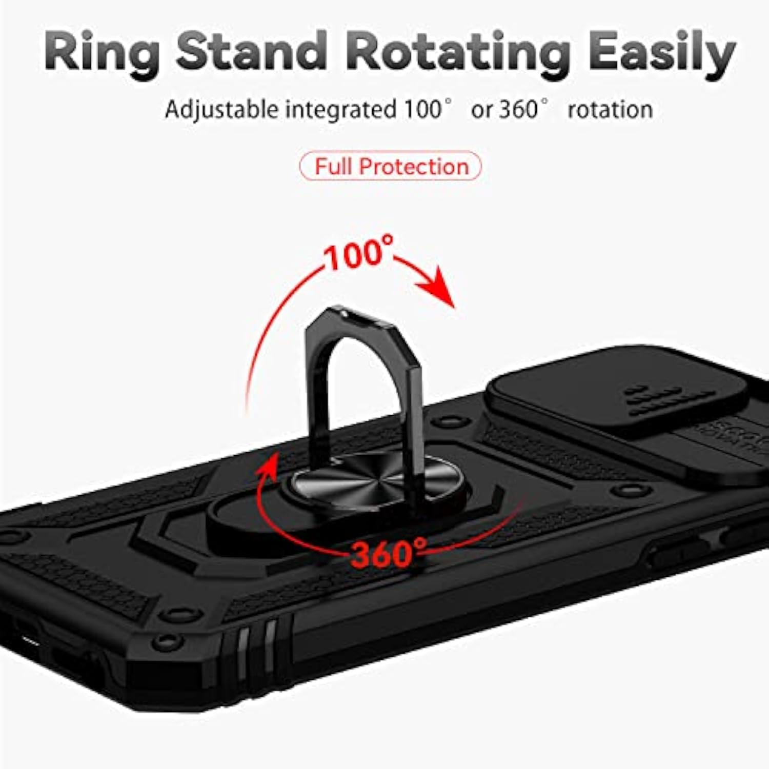 iPhone 6/7/8 Plus Case with Slide Camera, HD Screen & Ring Kickstand Black