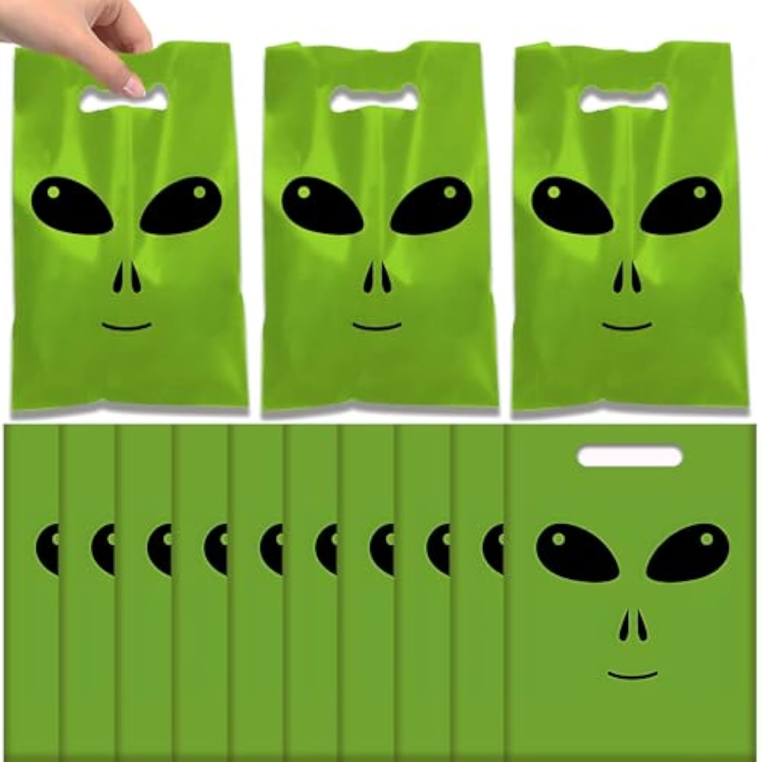 50Pcs Alien Party Favors Bags, Green Alien Theme Slap Plastic Goodie Candy Treat Gift Bags Ufo Outer Stickers Alien Creature Birthday Party Supplies Flying Saucer Ufo Theme Birthday Decorations