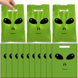 50Pcs Alien Party Favors Bags, Green Alien Theme Slap Plastic Goodie Candy Treat Gift Bags Ufo Outer Stickers Alien Creature Birthday Party Supplies Flying Saucer Ufo Theme Birthday Decorations