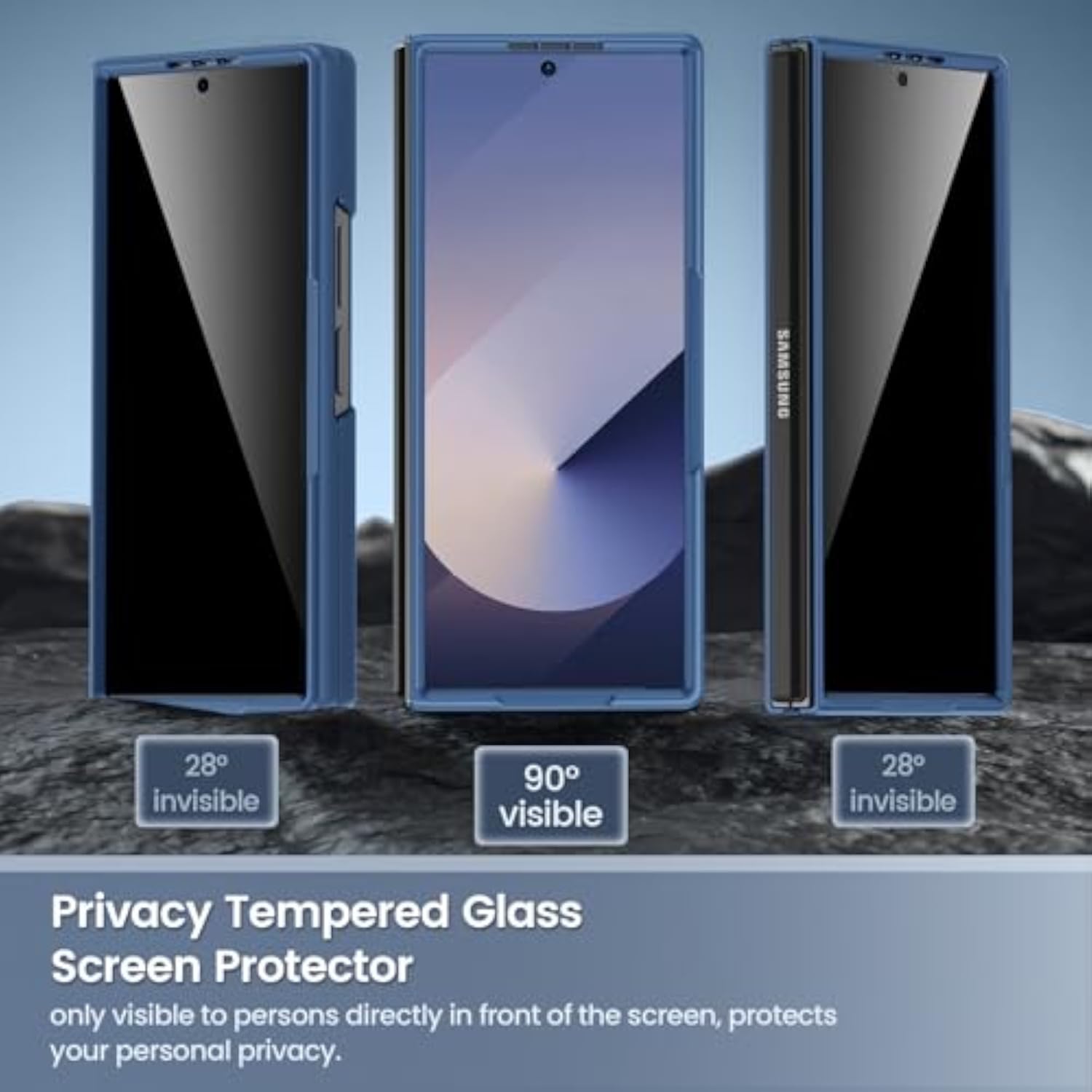 Samsung Z Fold 6 Case with Privacy Screen Protector Blue