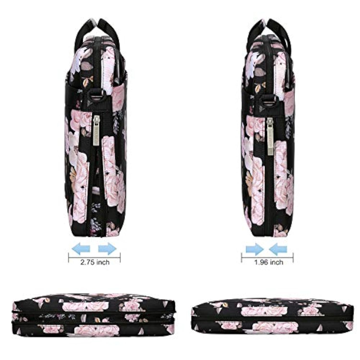 MOSISO Laptop Shoulder Bag Compatible with MacBook Air 15 inch M4 A3241 M3 A3114 M2 A2941/Pro 16 M4 M3 M2 M1 2025-2019, 15-15.6 inch Notebook, Peony Sleeve with Adjustable Depth at Bottom, Black