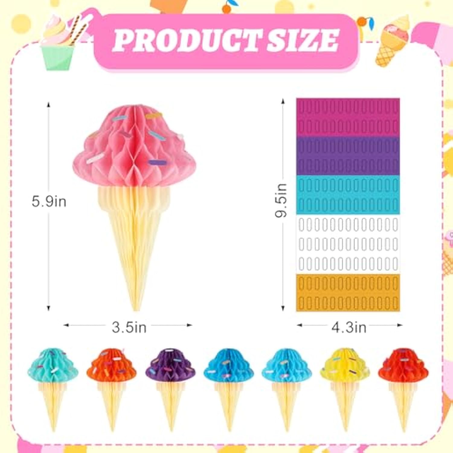 8 Pcs Summer Party Decorations Honeycomb Centerpieces,3D Ice Cream Hanging Decorations For Baby Shower Supplies Birthday Party Favor (Ice.Cream)