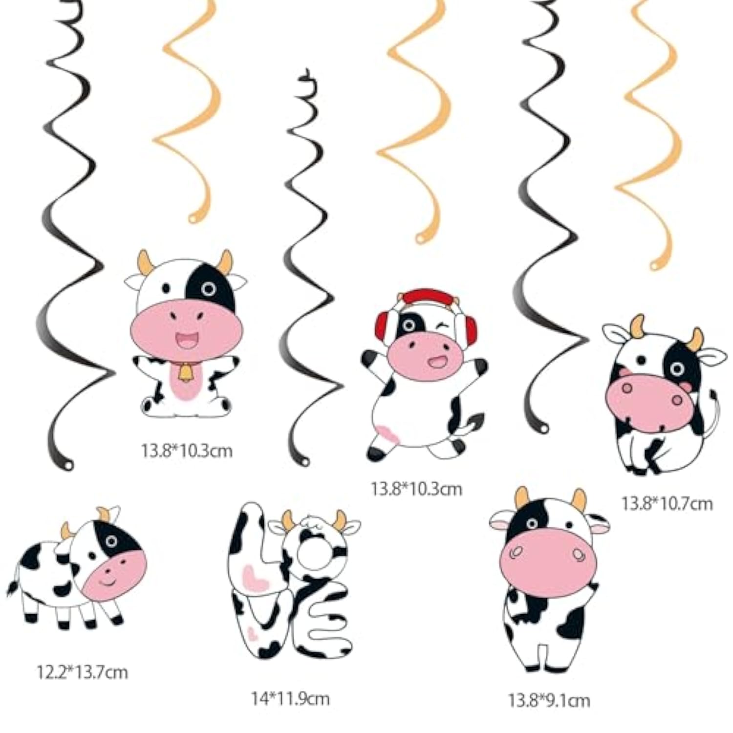 Cow Birthday Decorations, Cute Animal Themed Happy Birthday Banner, Boy Girl Funny Party Supplies With Banner And Hanging Swirl