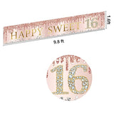 Sweet 16 Pink Rose Gold Birthday Banner Large 9.8×1.6Ft Party Decorations