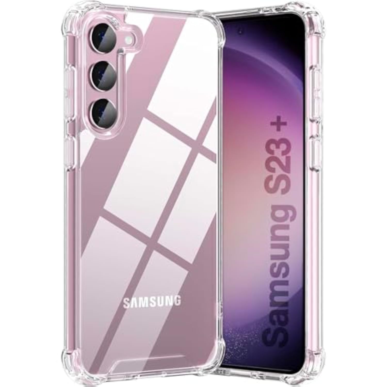 Clear Case for Samsung Galaxy S23 Plus Shockproof Bumper Protective Cover with Hybrid Design and Airbags Corners