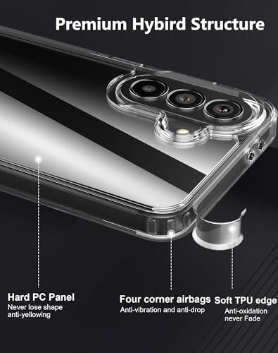 Case for  Galaxy A37 5G + Screen Protector Tempered Glass - Crystal Clear Phone Case Hard Back + Soft TPU Bumper Hybrid Shockproof Cover for