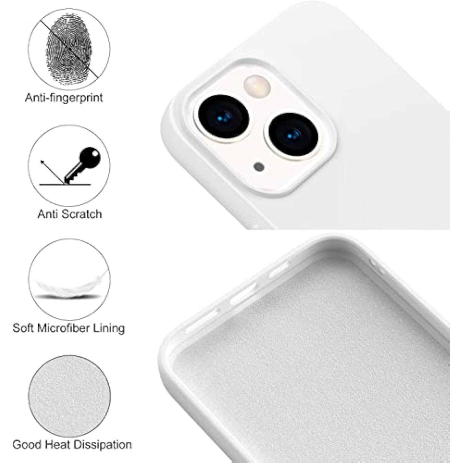 Designed For Iphone 14 Case, Silicone Ultra Slim Shockproof Phone Case With Soft Anti-Scratch Microfiber Lining, [Enhanced Camera Protection] 6.1 Inch (White)
