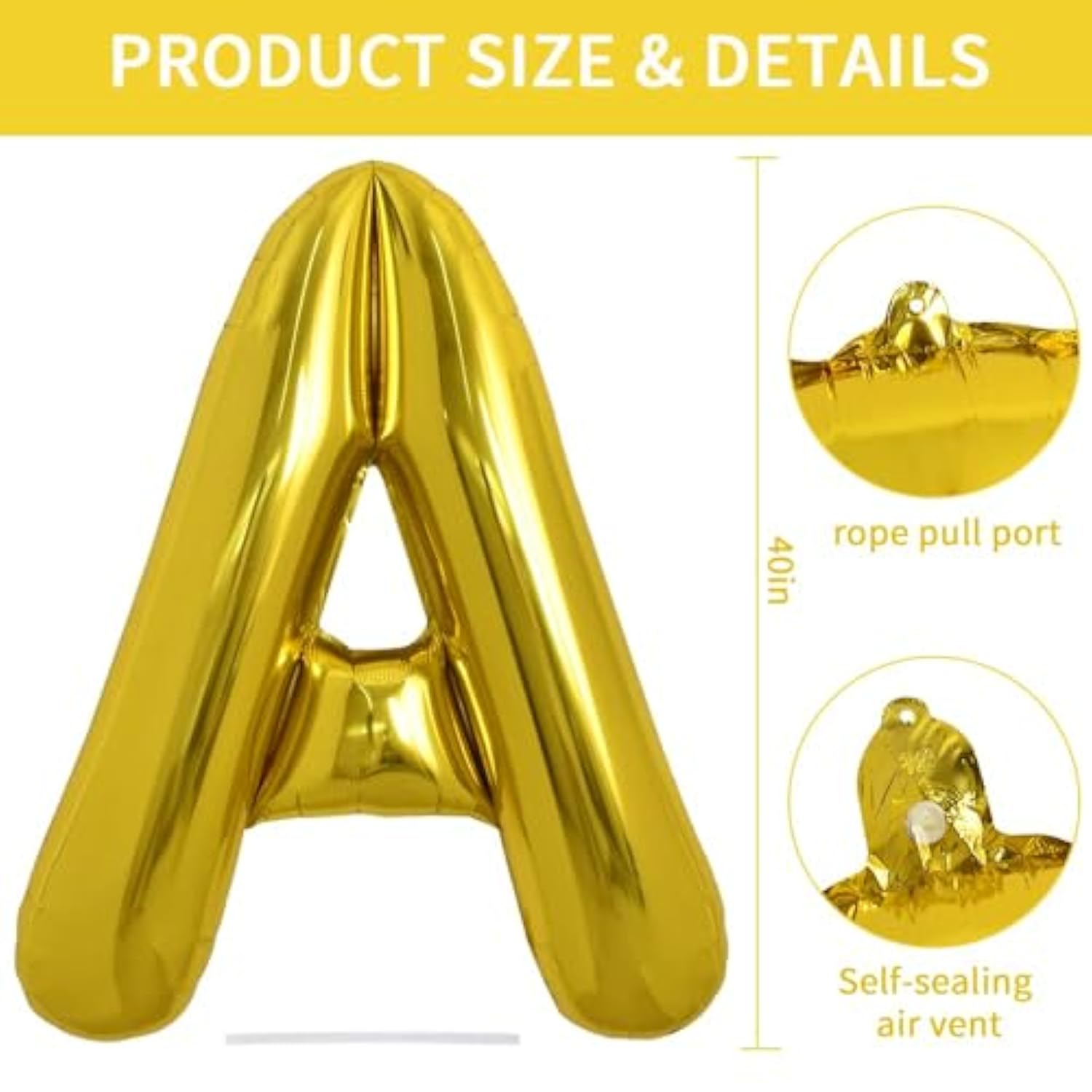 40" large gold letter A foil balloon for birthday and anniversary party décor