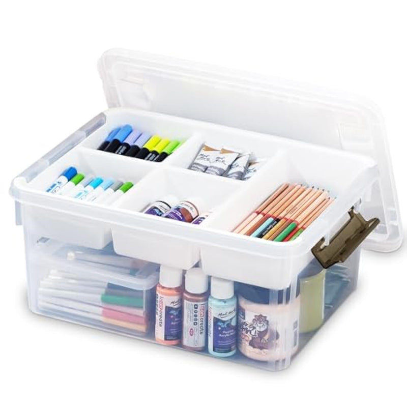 17 Quart Plastic Storage Box With Removable Tray Caddy Clear Art Supply Craft Organizers Playroom Container Organizer With Lid For Bead Crayon Tool Sewing Playdoh