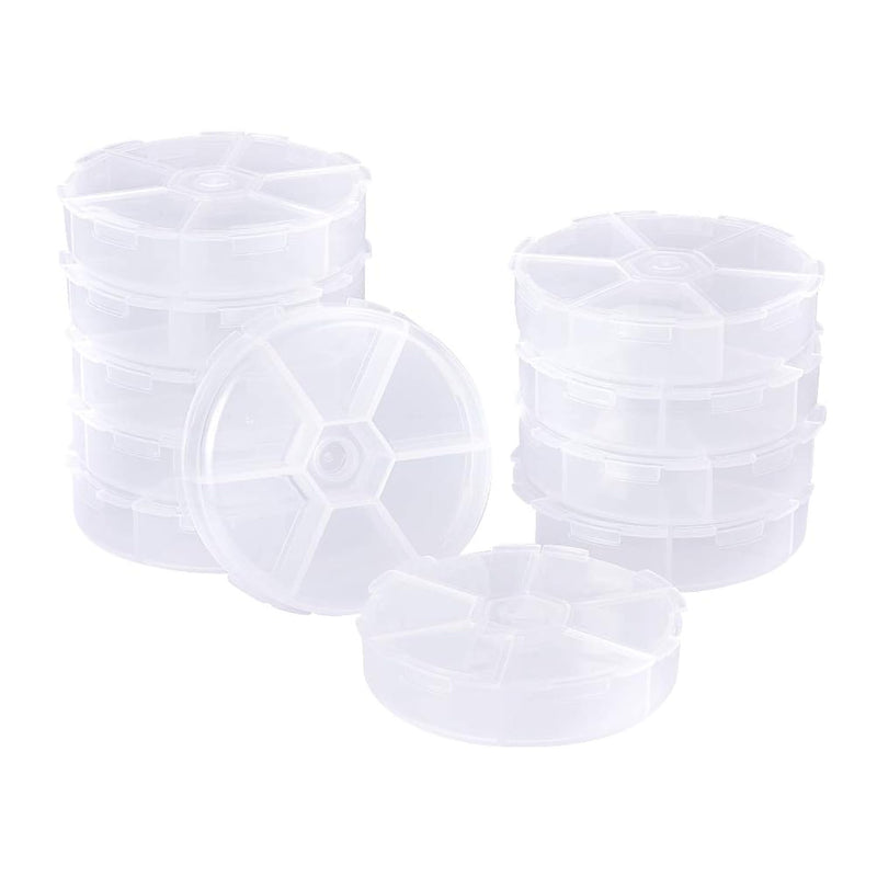 Pandahall 20Pcs 3.07 Inch Diameter Plastic Bead Storage Containers 6 Grids Tra