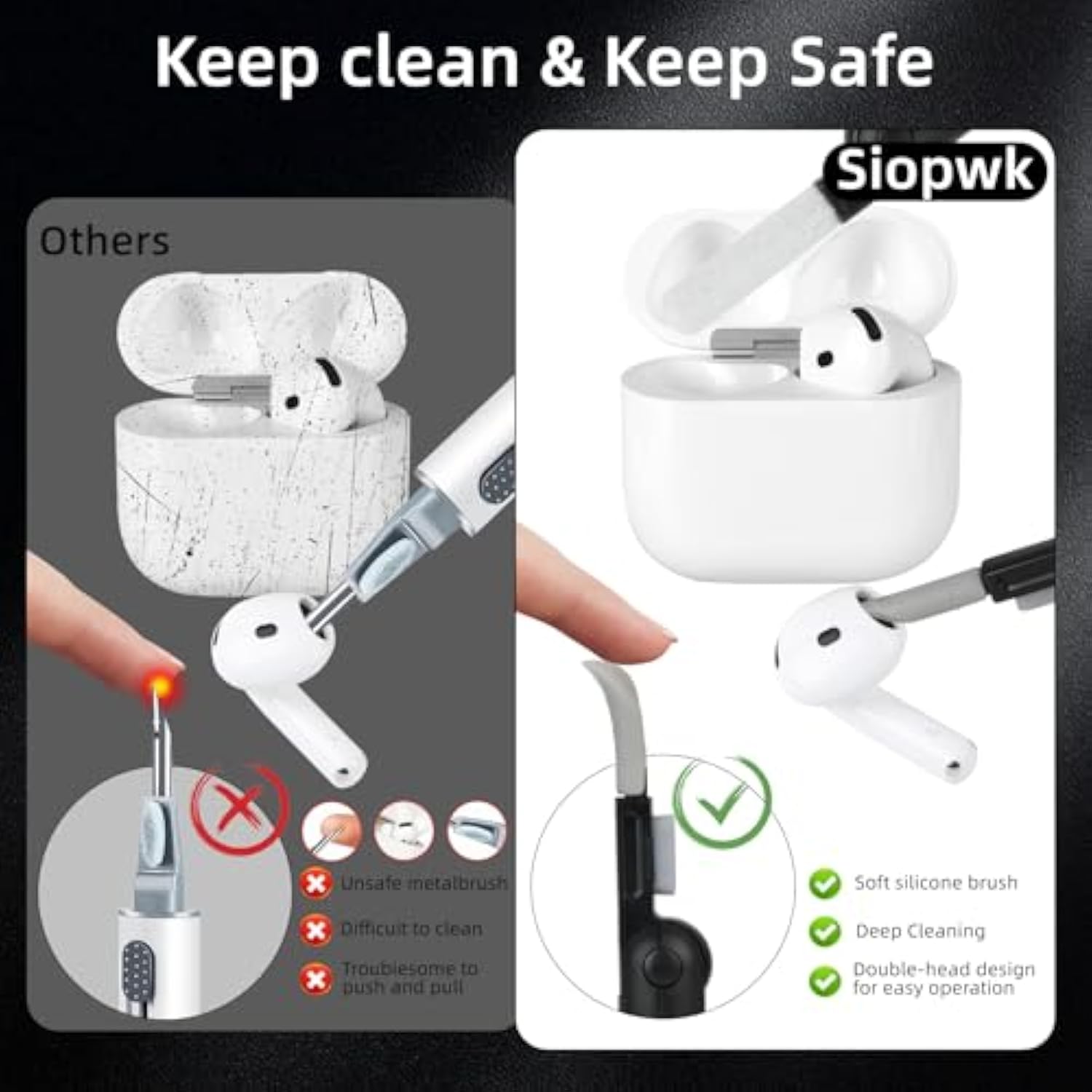 For Airpods 4 Case Cover With Cleaner Kit, [Glow In The Dark] Soft Silicone Cute Case For Apple Airpods 4Th Generation, Funny Anime Skull Cases For Air Pods4 For Men Women - Black