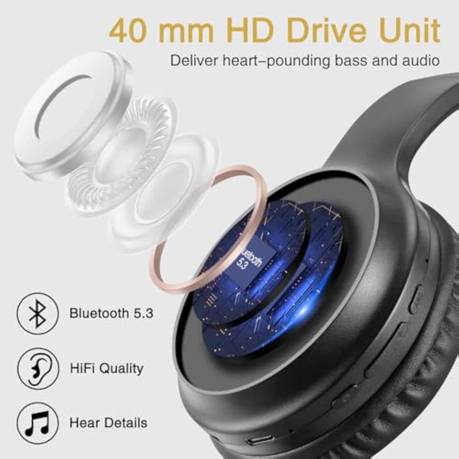 Sn-A2 Headphones Wireless Bluetooth With Mic,Lightweight On Ear Headphone, Bluetooth 5.3, 20H+ Playtime,Portable Wired And Wireless Headphones For School, Travel, Gym - Beige