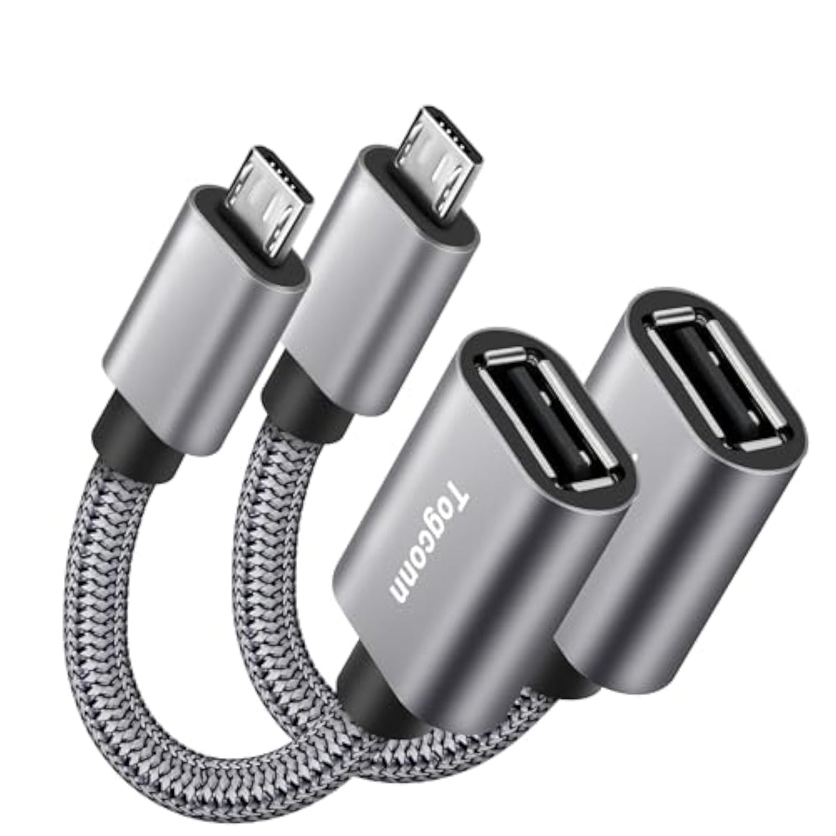 Usb To Micro Usb Adapter 2 Pack, Unidirectional Micro Usb Male To Usb Female 2.0 Otg On-The-Go Cable Converter, Nylon Braided, Aluminum Shells For S7 Lg, Flash Drive, Mouse, Keyboard, Game Controller