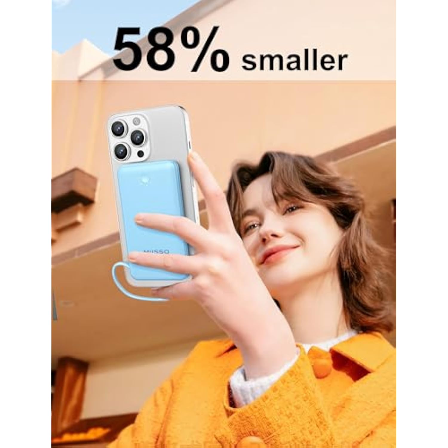 Ultra Slim 10000Mah Power Bank Built-In Cables And Ac Wall Plug, Pocket Size Usb C Portable Charger, External Battery Pack Compatible With Iphone Samsung Ipad Etc, Blue